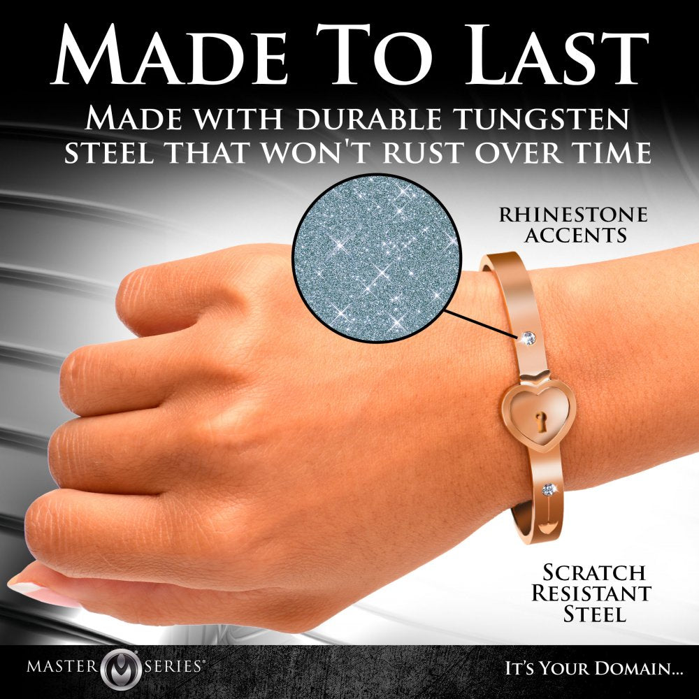 Cuffed Locking Bracelet & Key Necklace Set (Rose Gold) - Discreet D/s Jewelry in Tungsten Steel | Master Series