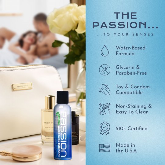 Passion Natural Water-Based Lubricant - 4 oz Toy-Safe Lube for Chastity Devices | Passion Lubricants