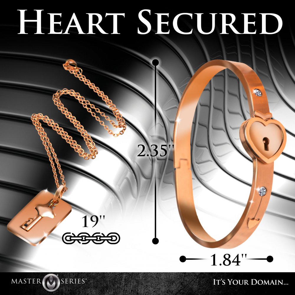 Cuffed Locking Bracelet & Key Necklace Set (Rose Gold) - Discreet D/s Jewelry in Tungsten Steel | Master Series
