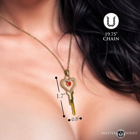 Possession Chastity Key Necklace - Gold Rhinestone Keyholder Necklace for Master Series Cages | Master Series