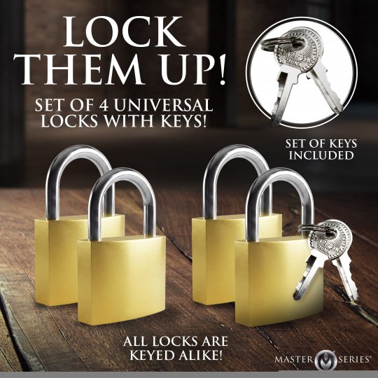 4 Pack Lock Set - Keyed-Alike Padlocks for Chastity Devices, Cuffs & Collars | Master Series