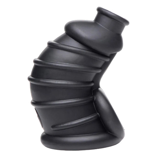 Black silicone bottle with a unique design on a white background