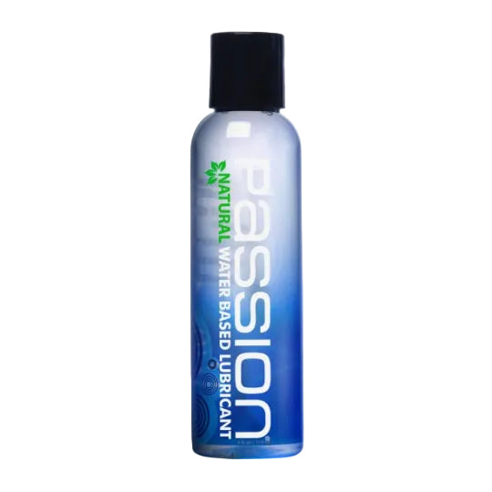 Bottle of Passion natural water-based lubricant on a white background