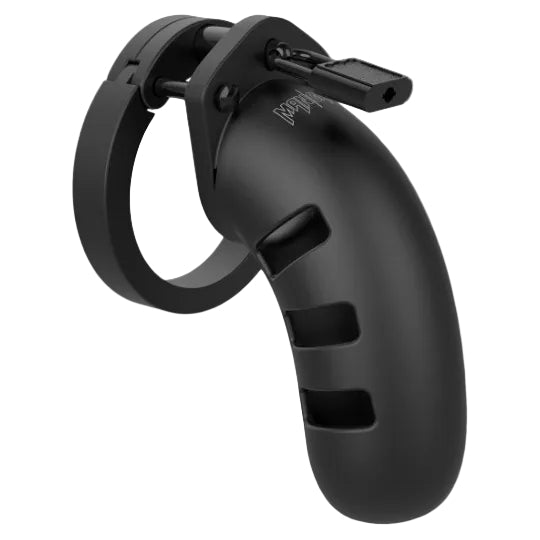 Black plastic tool with a ring and handle on a white background