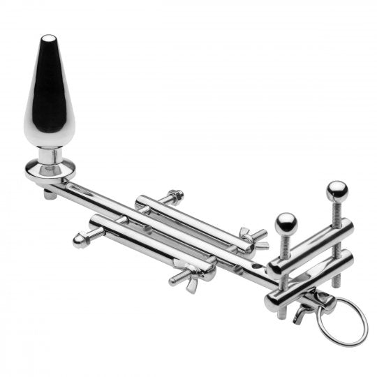 Metallic tool with a black pointed end on a white background